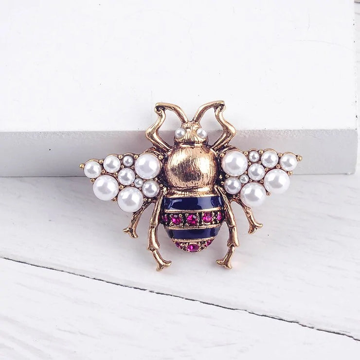 Bee Pearl Rhinestone Brooch