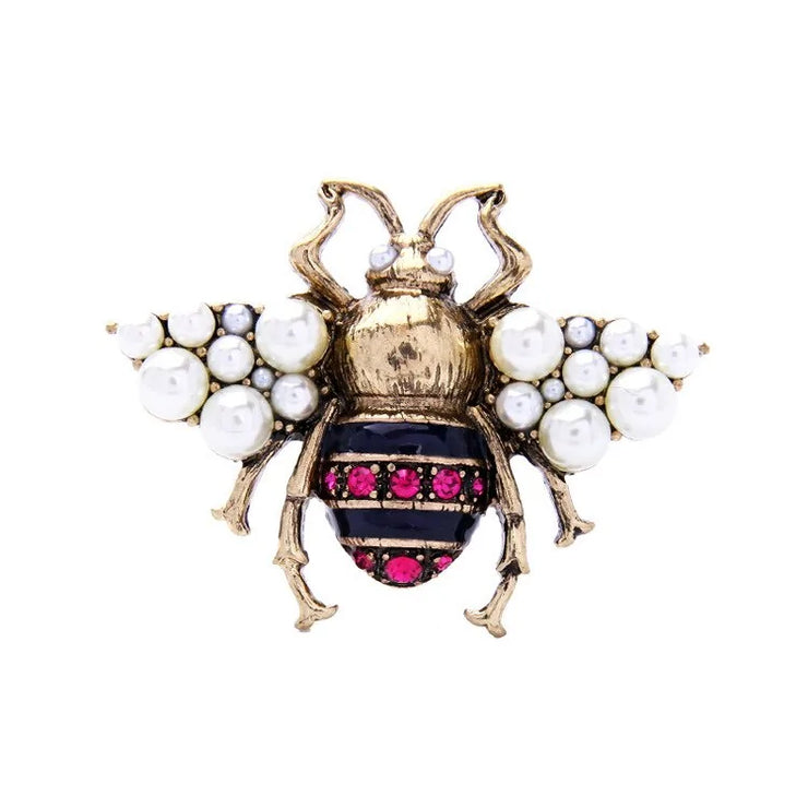 Bee Pearl Rhinestone Brooch